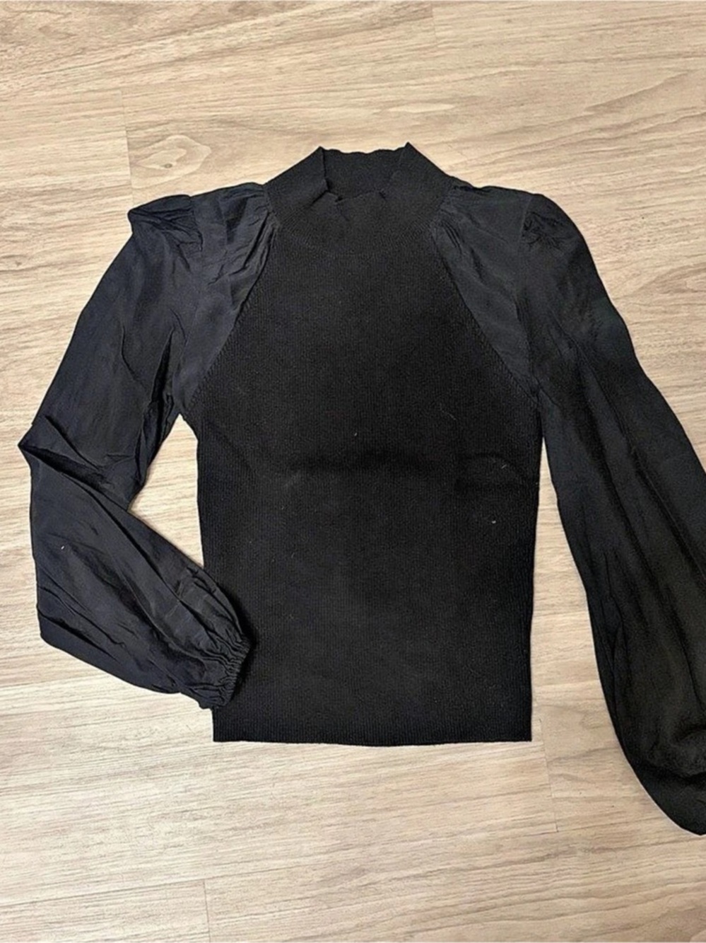 AllSaints organza puff sleeve ribbed sweater